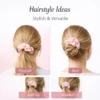 Different hairstyles like bun and ponytail with satin scrunchies
